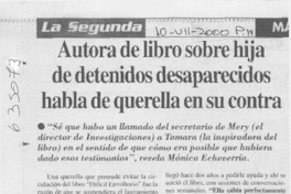 Autora de libro sobre hija de detenidos desaparecidos habla de querella en su contra  [artículo]