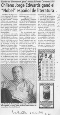 Chileno Jorge Edwards ganó el "Nobel" español de literatura  [artículo]