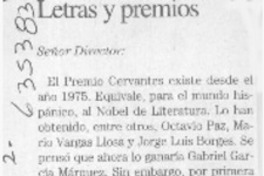 Letras y premios  [artículo] Pedro Godoy P.
