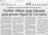 Escritor chileno Jorge Edwards ganó premio Miguel de Cervantes  [artículo]