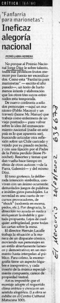 Ineficaz alegoría nacional  [artículo] Pedro Labra Herrera