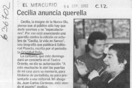 Cecilia anuncia querella  [artículo]