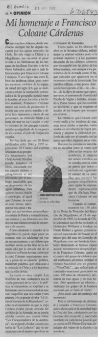 Mi homenaje a Francisco Coloane Cárdenas