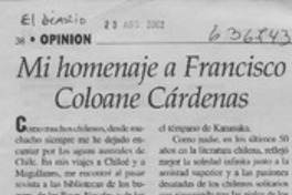 Mi homenaje a Francisco Coloane Cárdenas