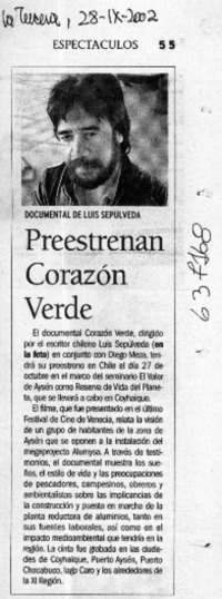 Preestrenan corazón verde  [artículo]