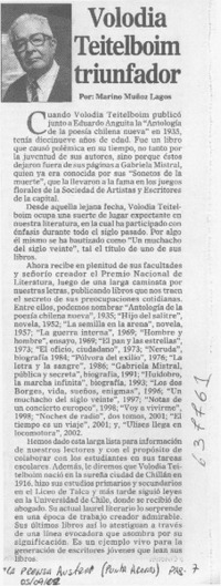 Volodia Teitelboim triunfador  [artículo] Marino Muñoz Lagos