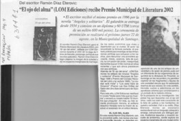 "El ojo del alma" (LOM Ediciones) recibe Premio Municipal de Literatura 2002  [artículo]