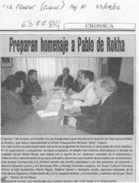 Preparan homenaje a Pablo de Rokha  [artículo]