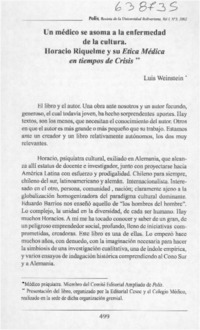 Horacio Riquelme y su Ética médica en tiempos de crisis  [artículo] Luis Weinstein