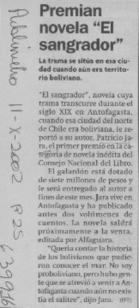 Premian novela "El sangrador"  [artículo]