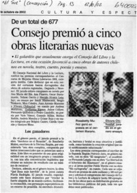 Consejo premió a cinco obras literarias nuevas  [artículo]