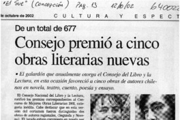 Consejo premió a cinco obras literarias nuevas  [artículo]