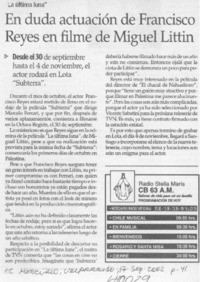 En duda actuación de Francisco Reyes en filme de Miguel Littin  [artículo]