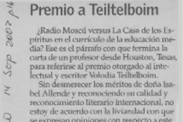 Premio a Teitelboim  [artículo] E. Zárate V.