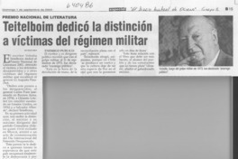 Teitelboim dedicó la distinción a víctimas del régimen militar  [artículo]