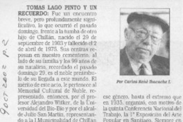 Tomás Lago Pinto y un recuerdo  [artículo] Carlos René Ibacache I.