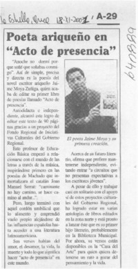 Poeta ariqueño en "Acto de presencia"  [artículo]