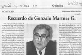 Recuerdo de Gonzalo Martner G.  [artículo] Florencio Ceballos Bustos