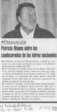Patricio Manns entre los condecorados de las letras nacionales  [artículo]