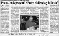 Poeta Jonás presentó "Entre el silencio y la lluvia"  [artículo]