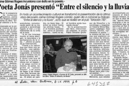 Poeta Jonás presentó "Entre el silencio y la lluvia"  [artículo]