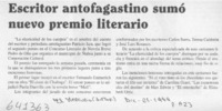 Escritor antofagastino sumó nuevo premio literario