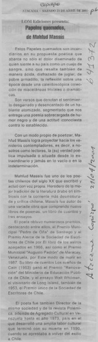 Papeles quemados, de Mahfud Massis