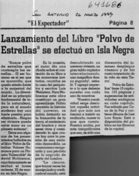 Lanzamiento del libro "Polvo de Estrellas" se efectuó en Isla Negra  [artículo]