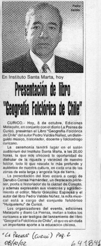 Presentación de libro "Geografía folclórica de Chile"  [artículo]