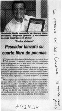 Pescador lanzará su cuarto libro de poemas  [artículo]