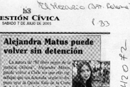Alejandra Matus puede volver sin detención  [artículo]