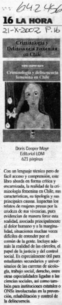 Criminología y delincuencia femenina en Chile  [artículo]