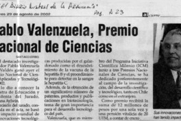 Pablo Valenzuela, Premio Nacional de Ciencias  [artículo]