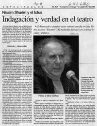 Indagación y verdad en el teatro  [artículo] Gustavo Sáez S.