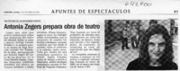 Antonia Zegers prepara obra de teatro  [artículo]