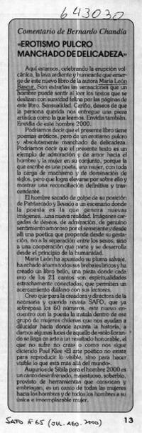 "Erotismo pulcro manchado de delicadeza"  [artículo] Bernardo Chandía