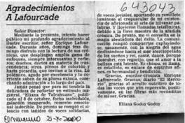 Agradecimientos a Lafourcade  [artículo] Eliana Godoy Godoy