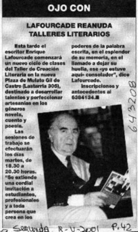Lafourcade reanuda talleres literarios  [artículo]