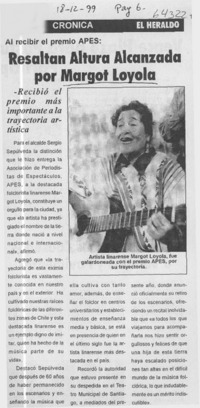 Resaltan altura alcanzada por Margot Loyola  [artículo]