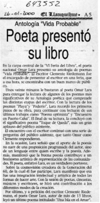 Poeta presentó su libro  [artículo]