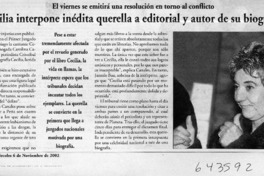 Cecilia interpone inédita querella a ecitorial y autor de su biografía  [artículo]