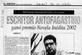 Escritor antofagastino ganó premio Novela Inédita 2002  [artículo]