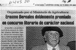 Erasmo Bernales doblemente premiado en concurso literario de carácter nacional