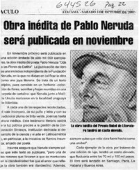 Obra inédita de Pablo Neruda será publicada en noviembre  [artículo]