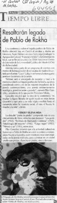 Resaltarán legado de Pablo de Rokha  [artículo]