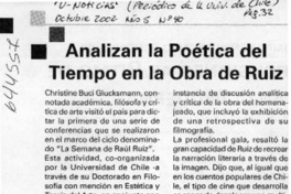Analizan la poética del tiempo en la obra de Ruiz  [artículo]