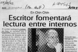 Escritor fomentará lectura entre internos  [artículo] Graciela Ojeda