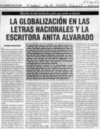 La globalización en las letras nacionales y la escritora Anita Alvarado  [artículo] Carmen Berenguer