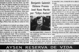 Benjamín Galemiri obtiene Premio José Nuez Martín por "Edipo asesor"  [artículo]
