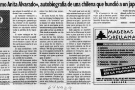 "Me llamo Anita Alvarado", autobiografía de una chilena que hundió a un japonés  [artículo] Gonzalo Gutiérrez Muñoz